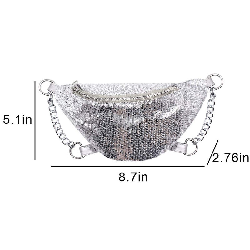 Eilova Bling Sequins Fanny Waist Pack Glitter Shoulder Chest Bag with Adjustable Belt for Women Girl - Image 4